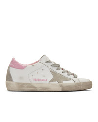 Golden Goose White And Pink Cracked Sneakers