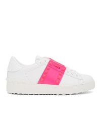 Valentino White And Pink Garavani Untitled Open Sneakers