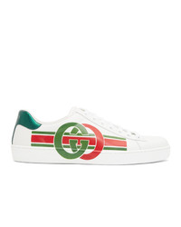 Gucci White And Red Interlocking G Ace Sneakers