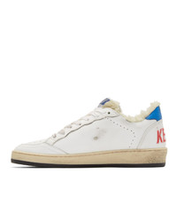 Golden Goose White And Red Shearling B Sneakers