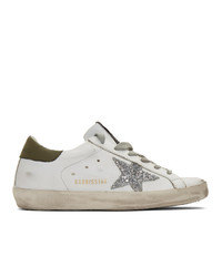 Golden Goose White And Silver Glitter Sneakers