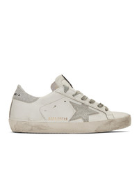 Golden Goose White And Silver Glitter Sneakers