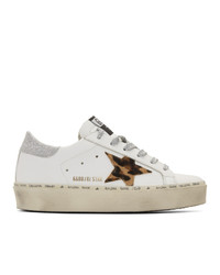 Golden Goose White And Silver Leopard Lurex Hi Star Sneakers