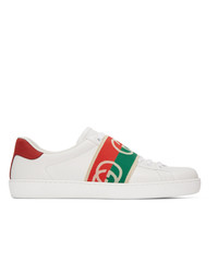 Gucci White Elastic Ace Sneakers