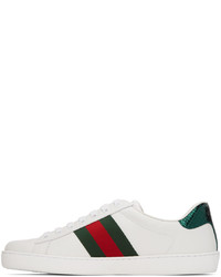 Gucci White Embroidered Ace Sneakers