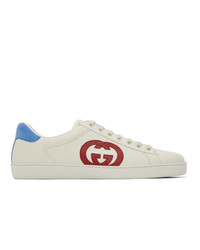 Gucci White Gg Ace Low Top Sneakers