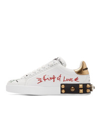 Dolce and Gabbana White Heart Graffiti Sneakers