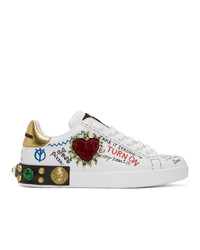 Dolce and Gabbana White Heart Graffiti Sneakers