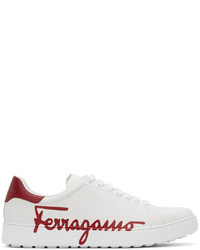 Salvatore Ferragamo White Redleather Naruto Sneakers