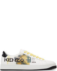 Kenzo White Yellow Kourt Logo Sneakers