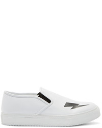 White Print Leather Slip-on Sneakers