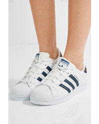 Adidas Originals The Farm Company Superstar Printed Twill Trimmed Leather Sneakers White 85 Net A Porter Com Lookastic
