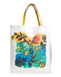 Marni Floral Print Leather Canvas Tote