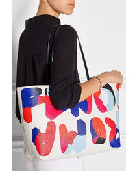 Fendi Roll Printed Textured Leather Tote White