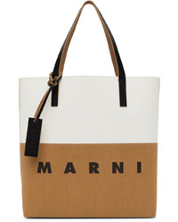 Marni White Tan Paper Logo Shopping Tote