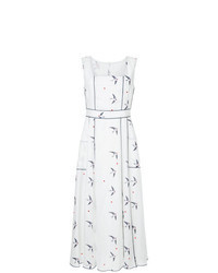 White Print Linen Fit and Flare Dress