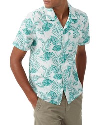 French Connection Palm Leaf Stretch Linen Button Up Shirt In Milk Multi At Nordstrom
