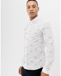 Hugo Ero3 W Extra Slim Fit All Over Logo Shirt In White