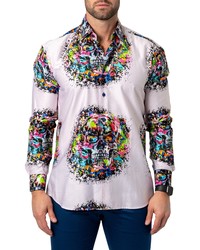 Maceoo Fibonacci Skulltrip Regular Fit Print Button Up Shirt In White At Nordstrom