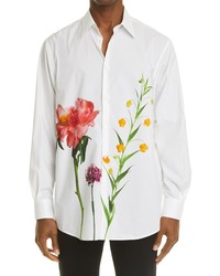 Valentino Floral Print Long Sleeve Button Up Poplin Shirt