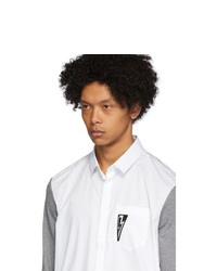Neil Barrett Grey And White Bicolor Thunderbolt Shirt