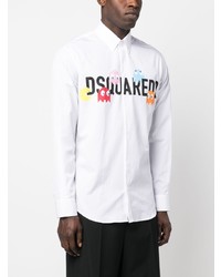 DSQUARED2 Logo Print Long Sleeve Cotton Shirt