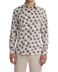 Bugatchi Shaped Fit Leaf Print Stretch Cotton Button Up Shirt In Olive At Nordstrom