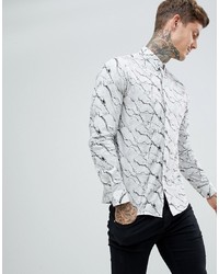 Twisted Tailor Skinny Fit Shirt In White With Marble Print