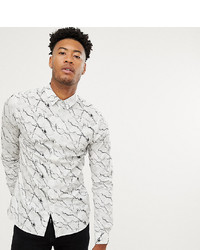 Twisted Tailor Skinny Fit Shirt In White With Marble Print