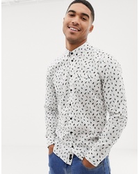 BLEND Slim Fit Shirt With Bug Print In White