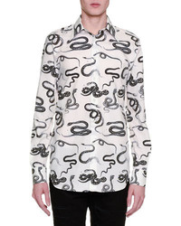 Alexander McQueen Snake Print Long Sleeve Poplin Shirt White