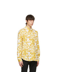 VERSACE JEANS COUTURE White And Gold Logo Baroque Print Shirt
