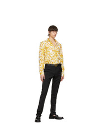 VERSACE JEANS COUTURE White And Gold Logo Baroque Print Shirt