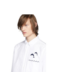Thom Browne White Oxford Jumping Dolphins Straight Fit Shirt