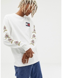 Tommy Jeans 60 Limited Capsule Long Sleeve Top With Back And Sleeve Crest Logo In White