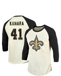 Majestic Threads Alvin Kamara Creamblack New Orleans Saints Vintage Player Name Number Raglan 34 Sleeve T Shirt