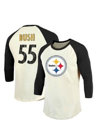 FANATICS Branded Devin Bush Creamblack Pittsburgh Ers Vintage Player Name Number Raglan 34 Sleeve T Shirt