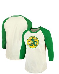 Majestic Threads Creamgreen Oakland Athletics Cooperstown Collection Raglan 34 Sleeve T Shirt