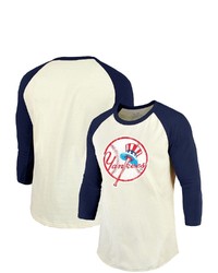 Majestic Threads Creamnavy New York Yankees Cooperstown Collection Raglan 34 Sleeve T Shirt