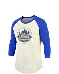 Majestic Threads Creamroyal New York Mets Cooperstown Collection Raglan 34 Sleeve T Shirt