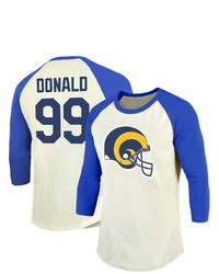 Majestic Threads Fanatics Branded Aaron Donald Creamroyal Los Angeles Rams Vintage Player Name Number Raglan 34 Sleeve T Shirt