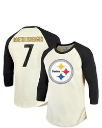 Majestic Threads Fanatics Branded Ben Roethlisberger Creamblack Pittsburgh Ers Player Name Number Raglan 34 Sleeve T Shirt