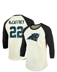 Majestic Threads Fanatics Branded Christian Mccaffrey Creamblack Carolina Panthers Vintage Player Name Number Raglan 34 Sleeve T Shirt
