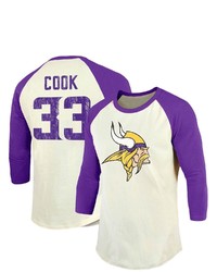 Majestic Threads Fanatics Branded Dalvin Cook Creampurple Minnesota Vikings Vintage Player Name Number Raglan 34 Sleeve T Shirt