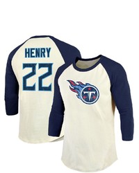 Majestic Threads Fanatics Branded Derrick Henry Creamnavy Tennessee Titans Vintage Player Name Number Raglan 34 Sleeve T Shirt