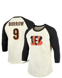 Majestic Threads Fanatics Branded Joe Burrow Creamblack Cincinnati Bengals Vintage Player Name Number Raglan 34 Sleeve T Shirt