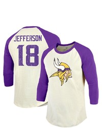 Majestic Threads Fanatics Branded Justin Jefferson Creampurple Minnesota Vikings Player Raglan Name Number 34 Sleeve T Shirt