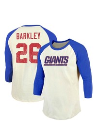 Majestic Threads Fanatics Branded Saquon Barkley Creamroyal New York Giants Vintage Player Name Number Raglan 34 Sleeve T Shirt