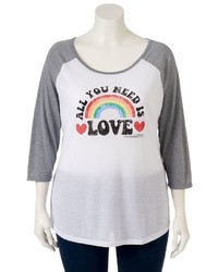Juniors Plus Size All You Need Is Love Raglan Graphic Tee
