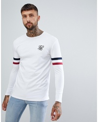Siksilk Long Sleeve T Shirt With Stripe Sleeves In White
